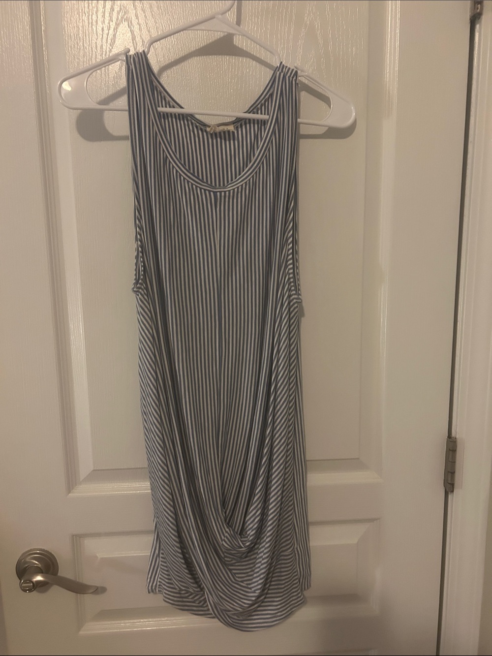 BiBi Blue and White Striped Sleeveless Midi Dress